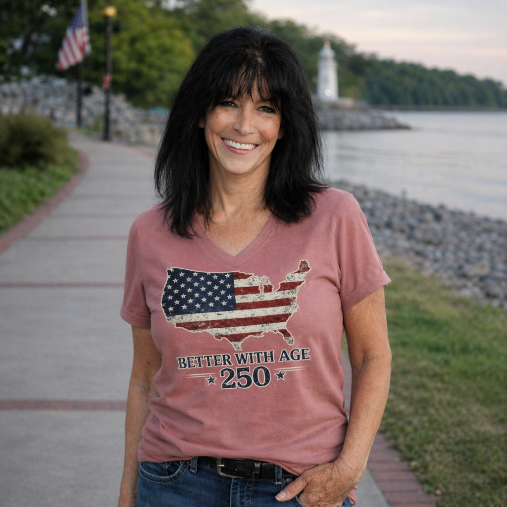 Better With Age 250 – Women’s Patriotic V-Neck Tee