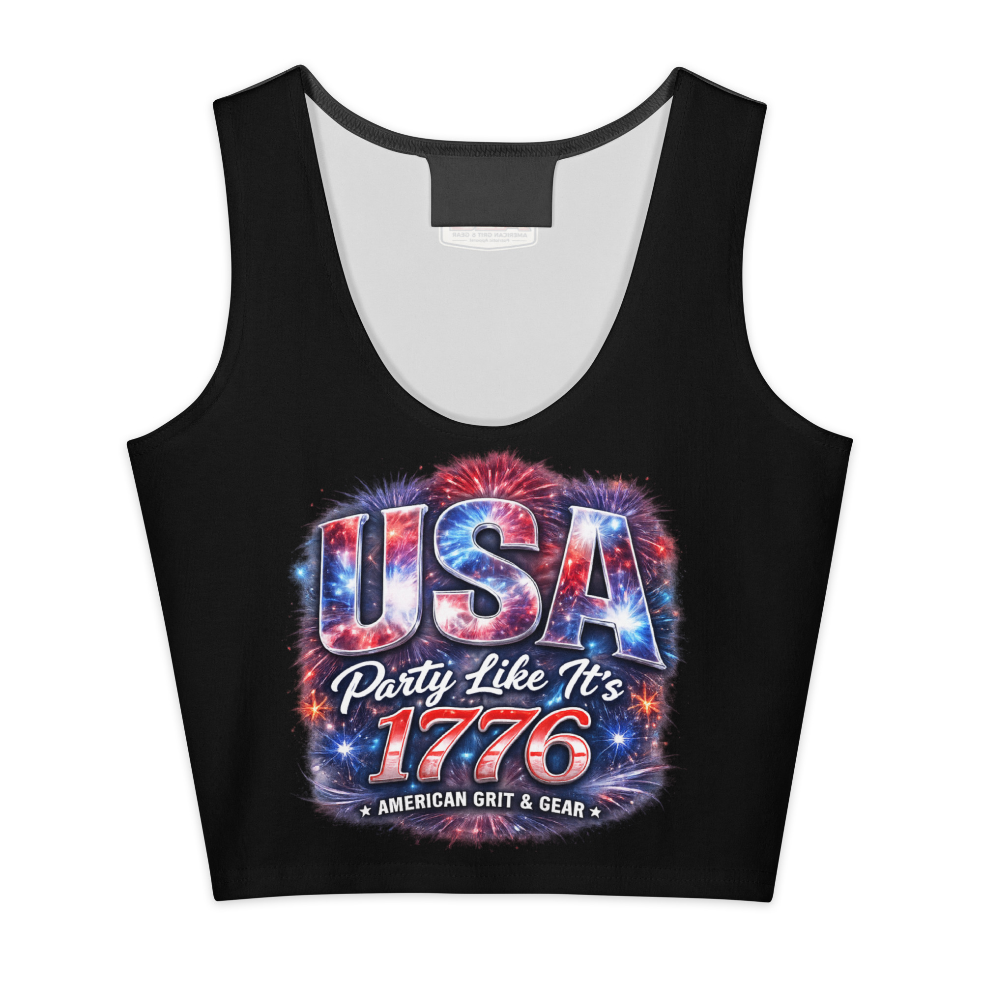 USA Party Like It’s 1776 Crop Top – Black / Silver - Image 4
