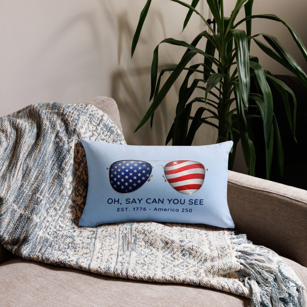 Oh Say Can You See – Blue Patriotic Premium Pillow (20″ x 12″)