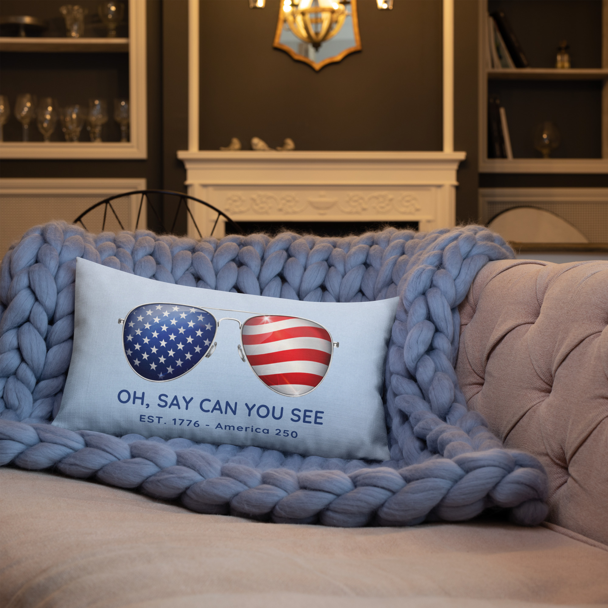 Oh Say Can You See – Blue Patriotic Premium Pillow (20″ x 12″) - Image 8