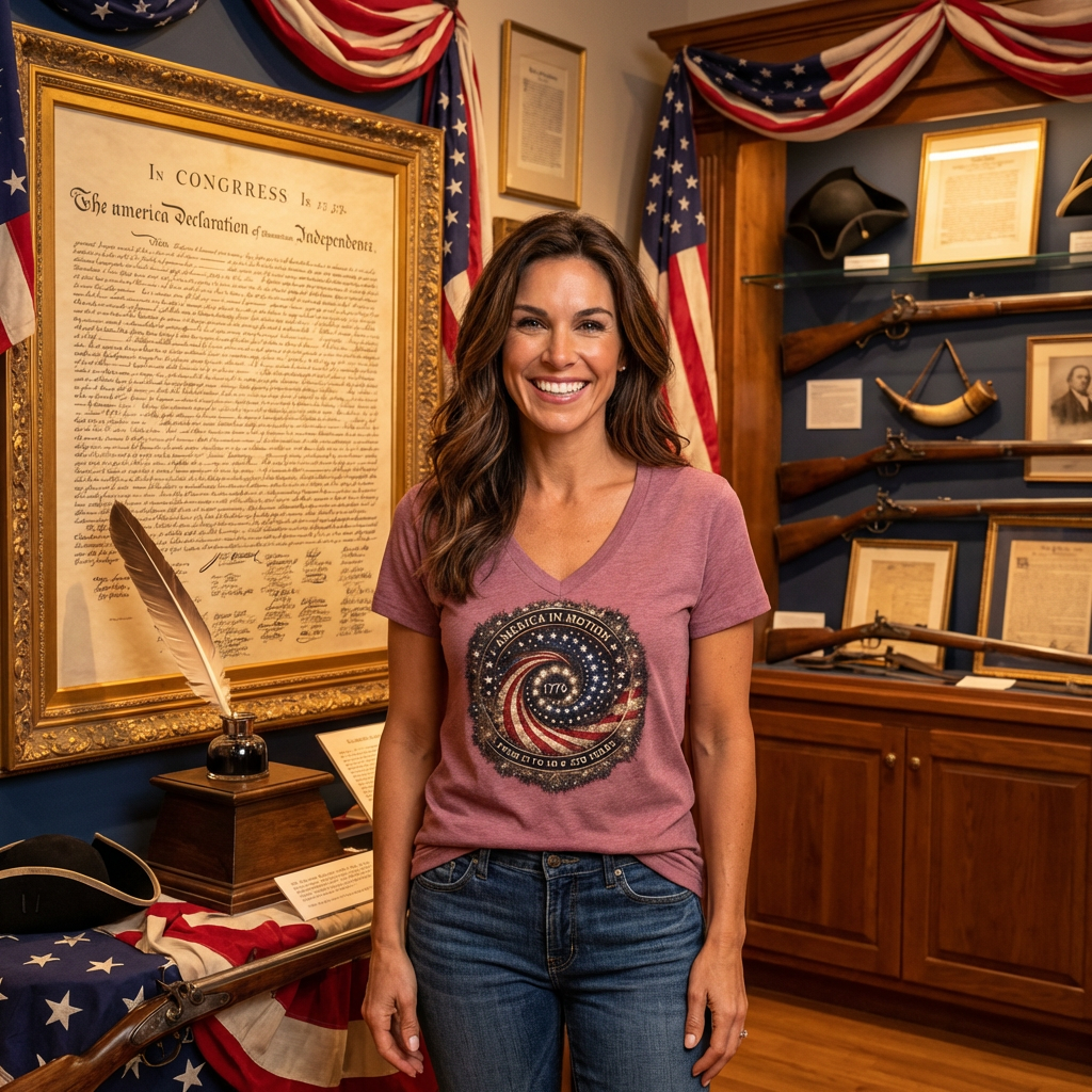 America in Motion 250 Women's Patriotic V-Neck | AGG - Image 4