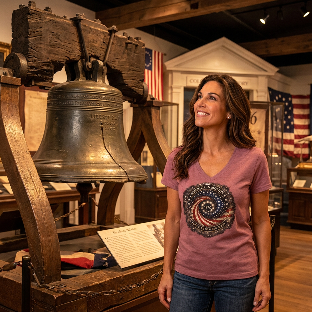 America in Motion 250 Women's Patriotic V-Neck | AGG - Image 2