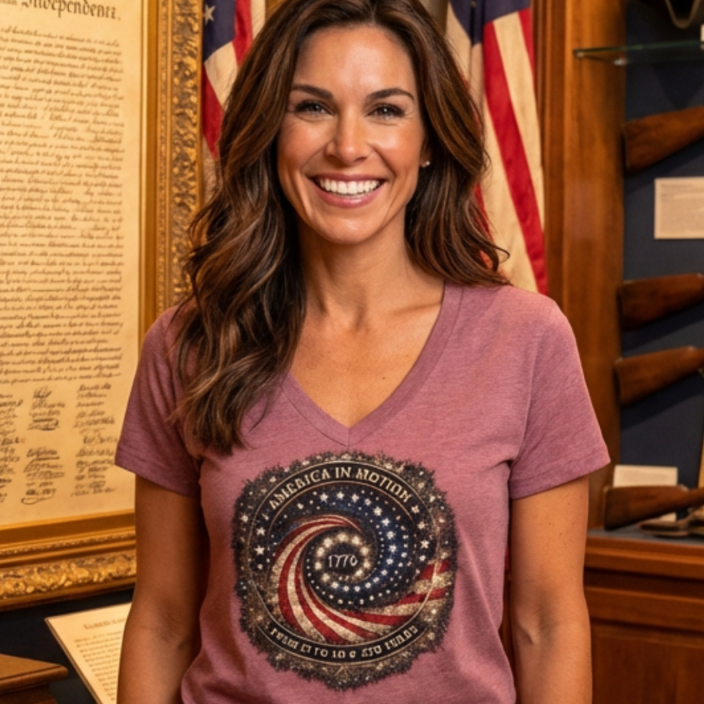 America in Motion 250 Women's Patriotic V-Neck | AGG