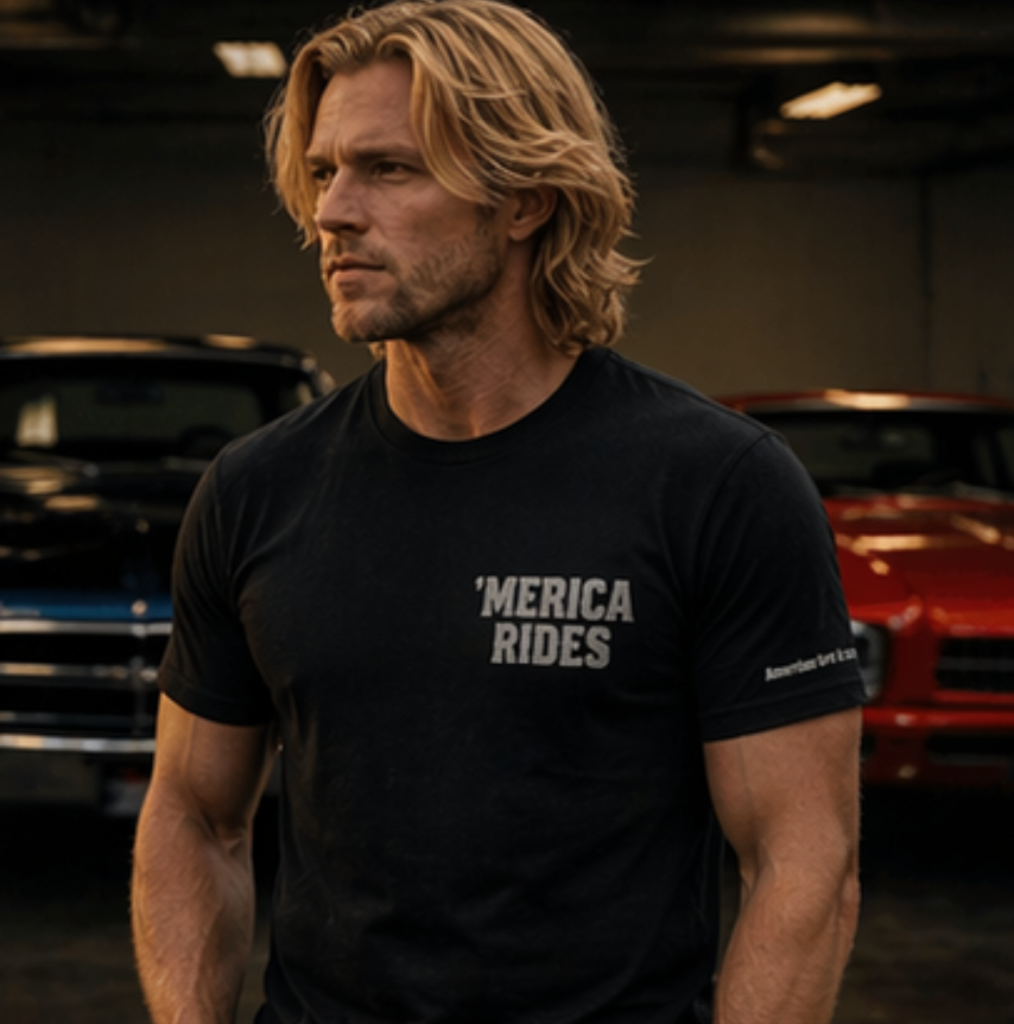 ’Merica Rides Patriotic T-Shirt | American Grit & Gear