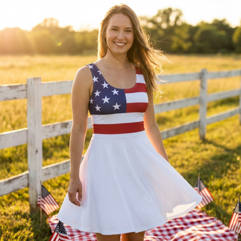Stars & Stripes Skater Dress – Patriotic Summer Dress - White Skirt