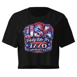 USA Party Like It’s 1776 Women's Patriotic Crop Top - Black, S