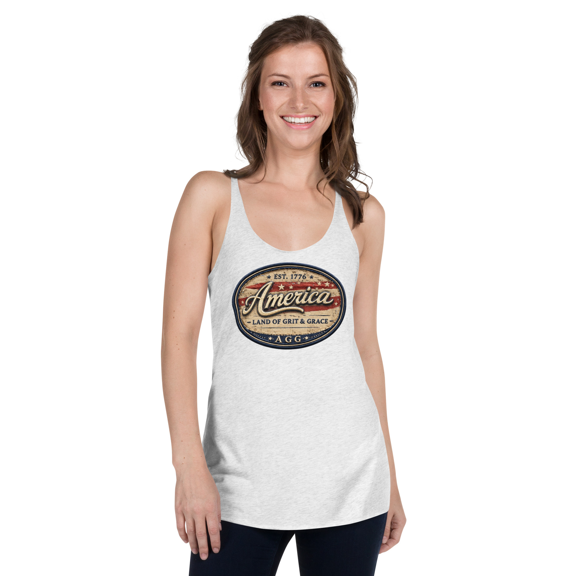 Land Of Grit & Grace – Women’s Racerback Tank (Vintage America Design) - Image 26