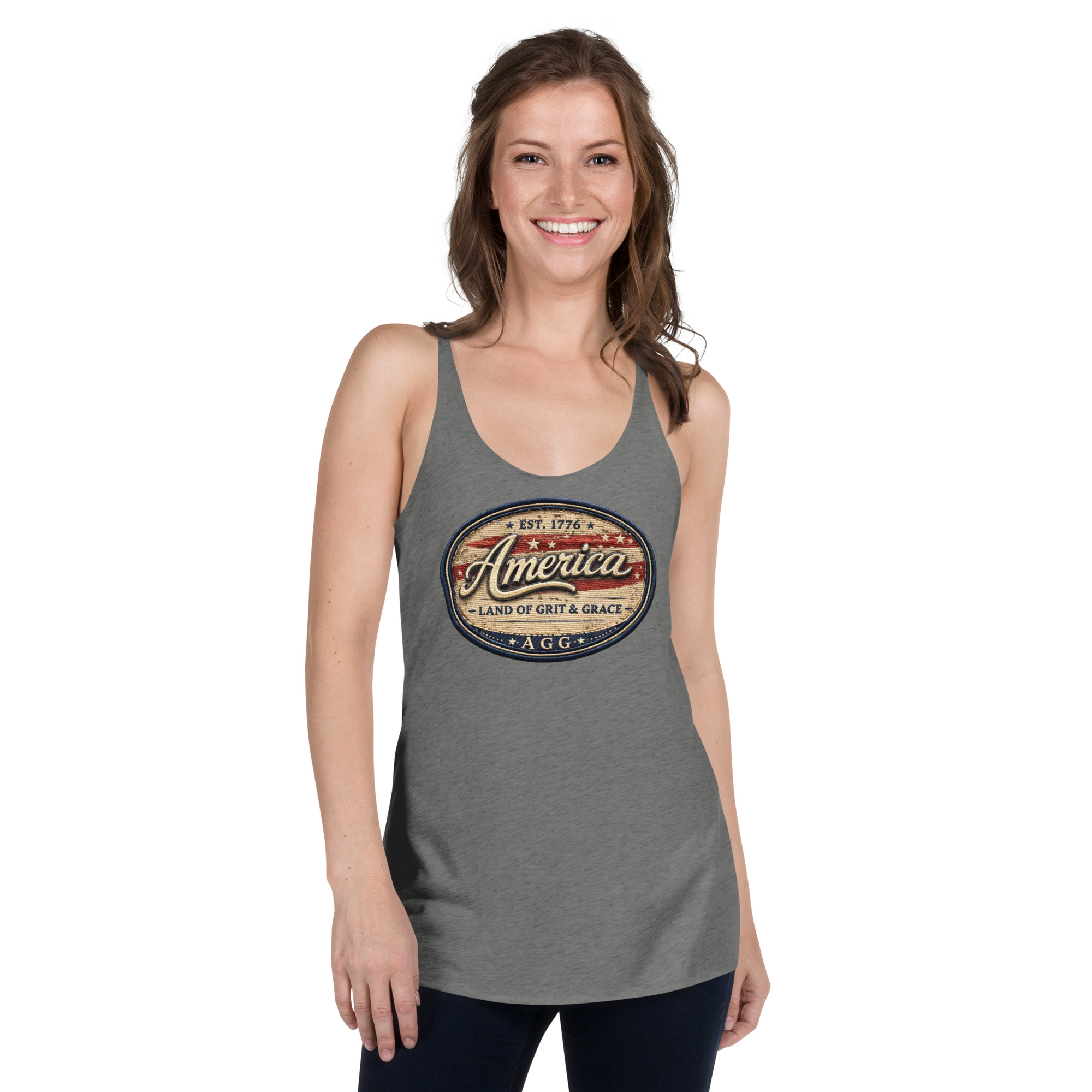 Land Of Grit & Grace – Women’s Racerback Tank (Vintage America Design) - Image 24