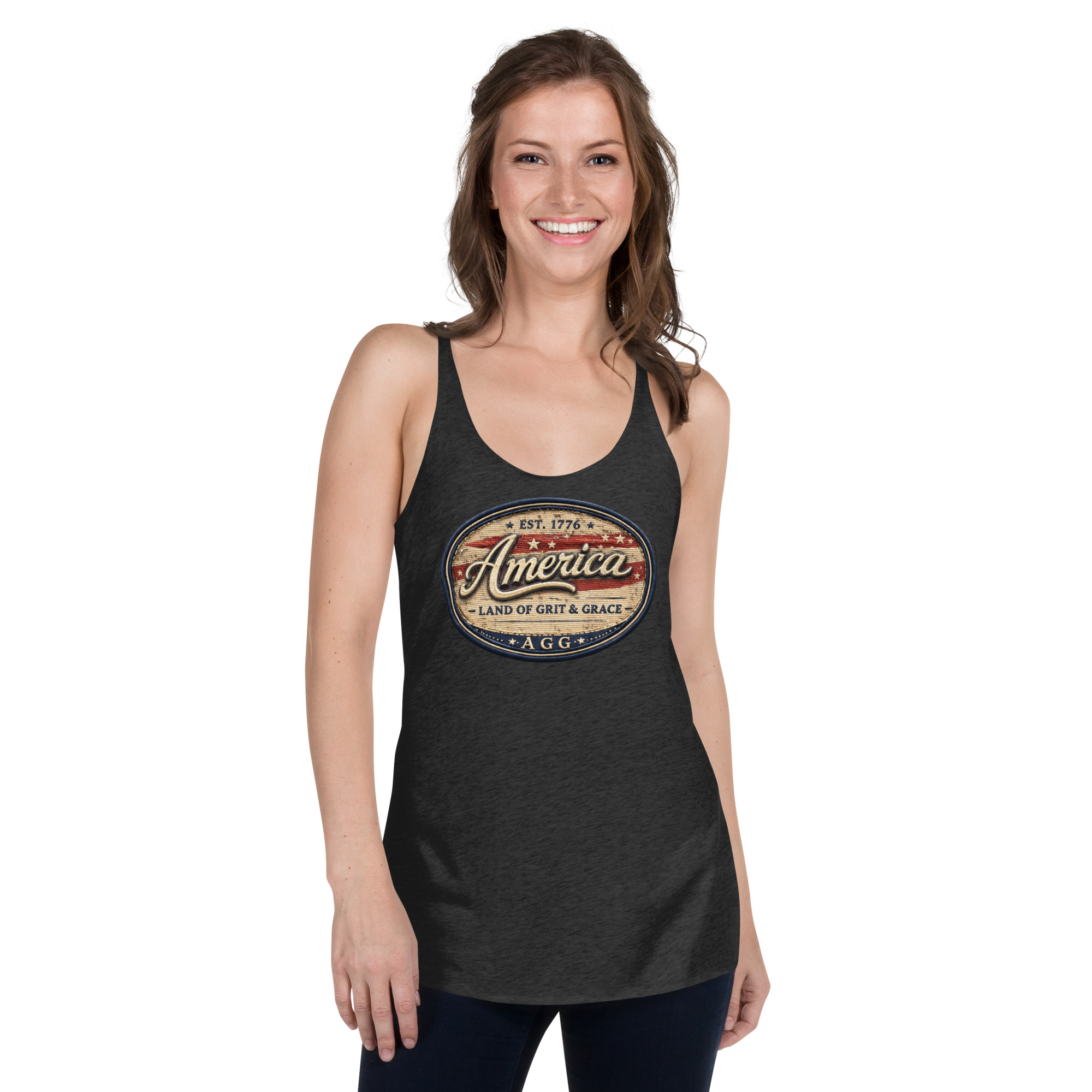 Land Of Grit & Grace – Women’s Racerback Tank (Vintage America Design) - Image 20