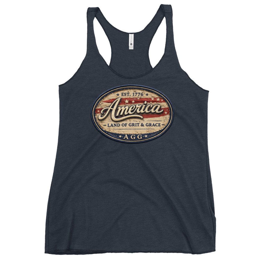 Land Of Grit & Grace – Women’s Racerback Tank (Vintage America Design) - Image 7