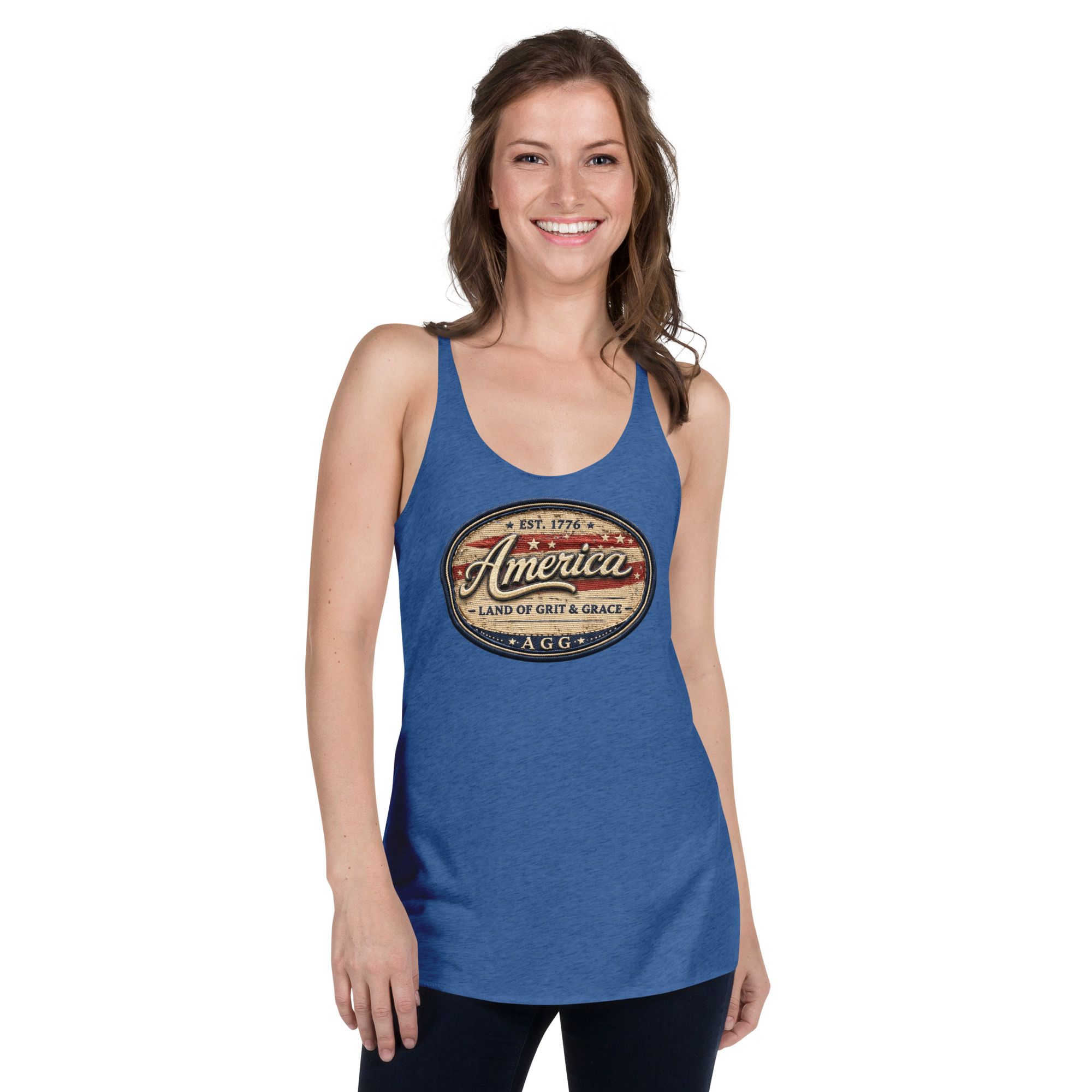 Land Of Grit & Grace – Women’s Racerback Tank (Vintage America Design) - Image 23