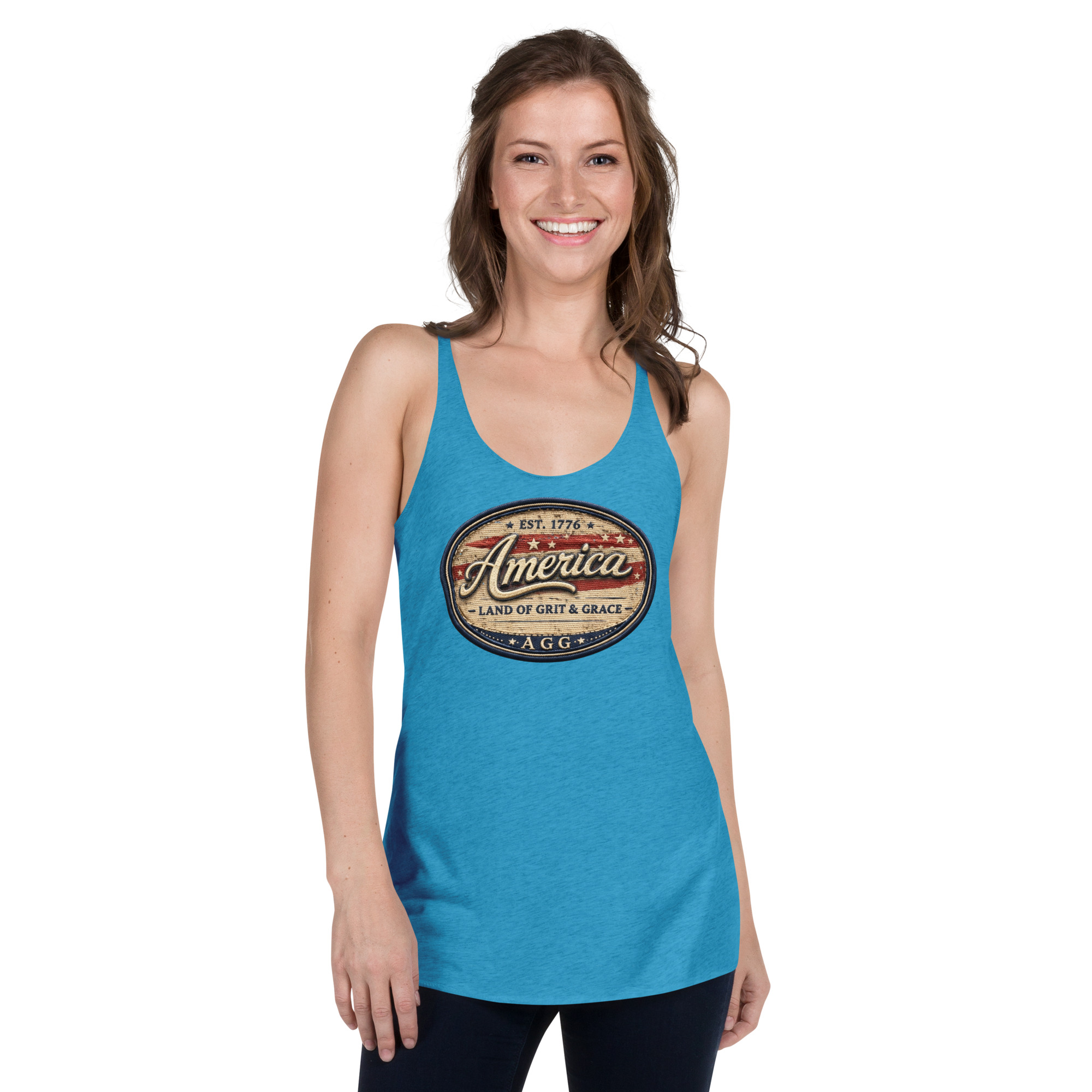Land Of Grit & Grace – Women’s Racerback Tank (Vintage America Design) - Image 25