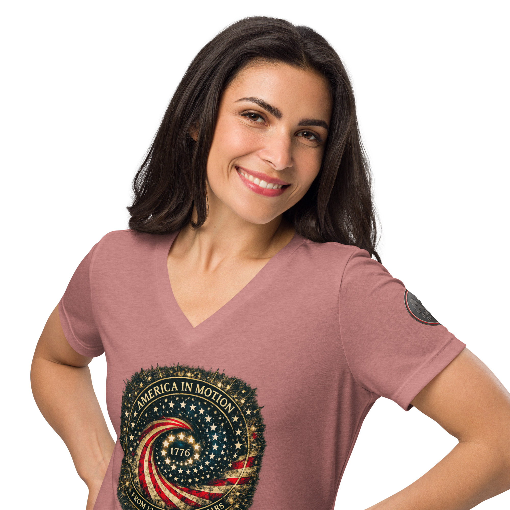 America in Motion 250 Women's Patriotic V-Neck | AGG - Image 21