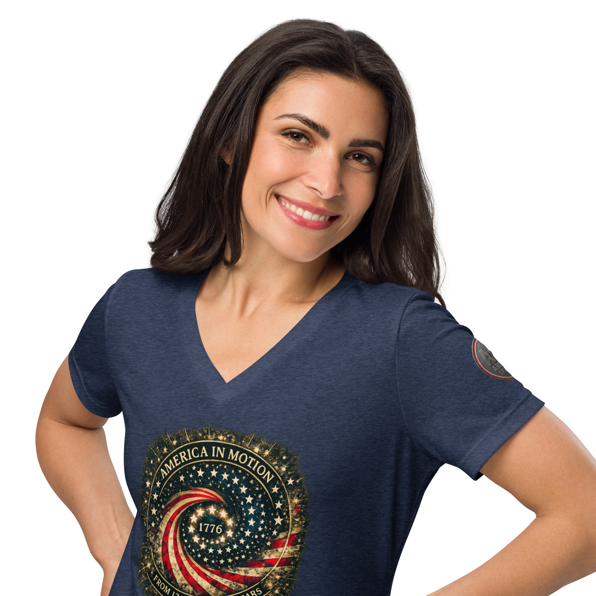America in Motion 250 Women's Patriotic V-Neck | AGG - Image 18