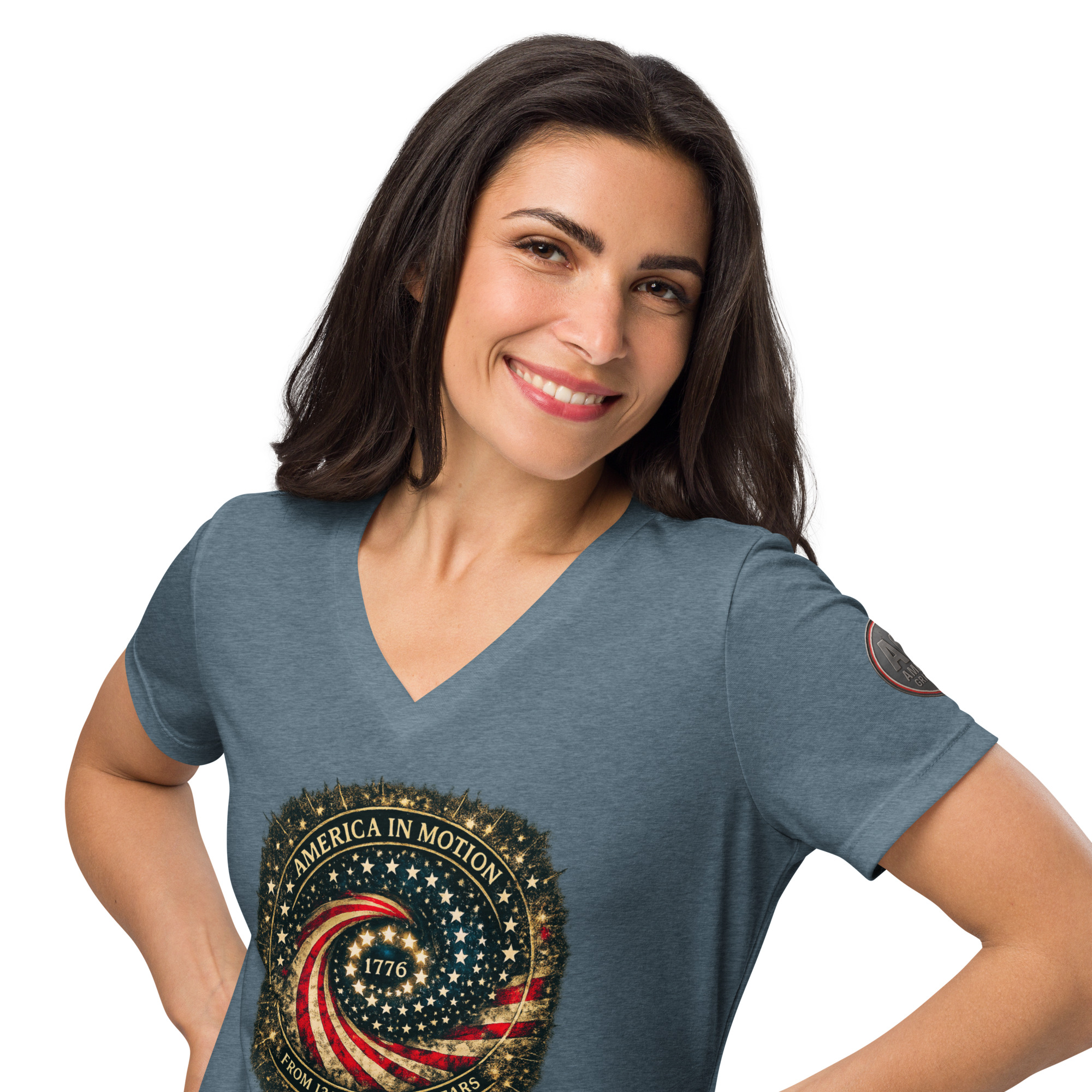 America in Motion 250 Women's Patriotic V-Neck | AGG - Image 20