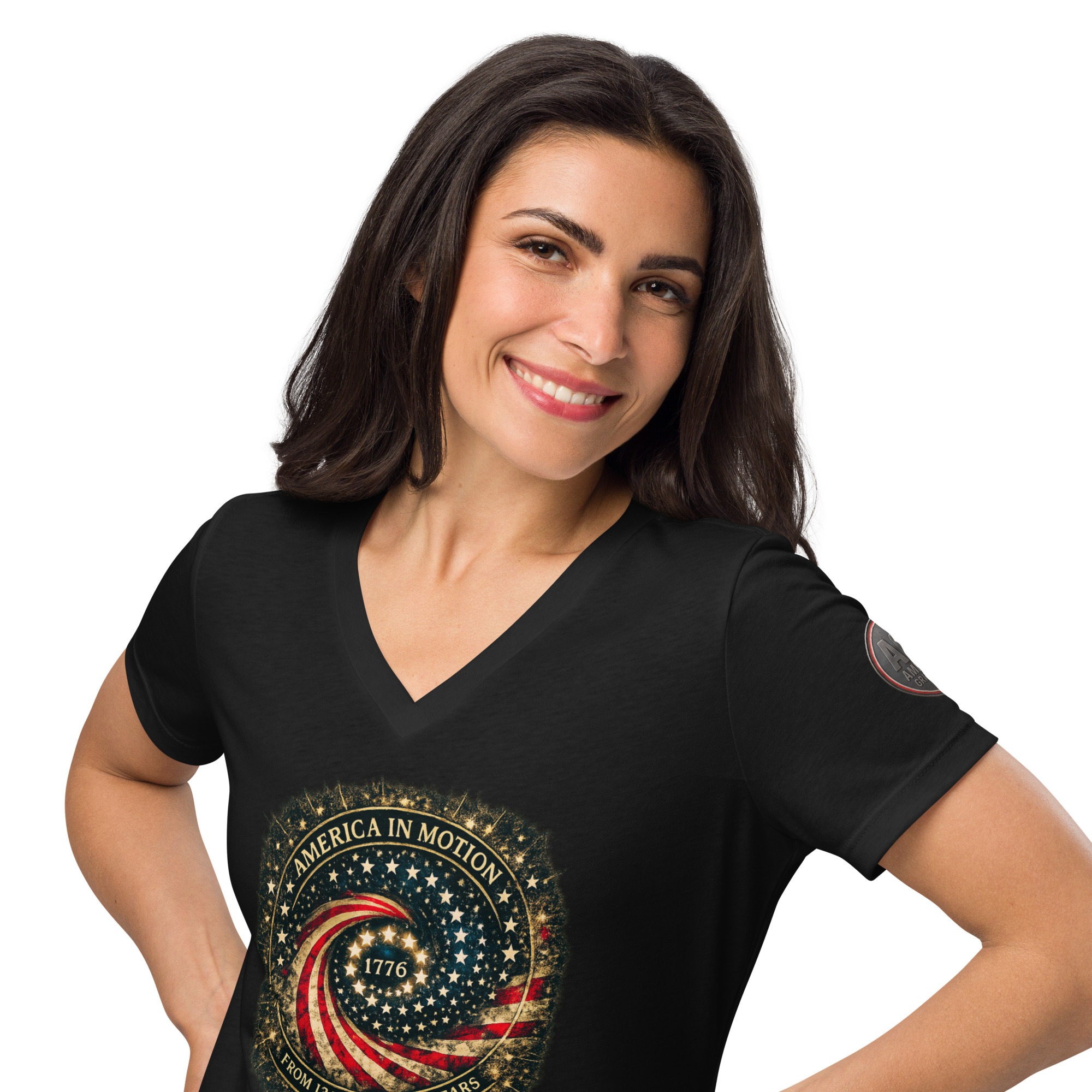 America in Motion 250 Women's Patriotic V-Neck | AGG - Image 17