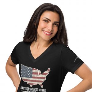 Better With Age 250 – Women’s Patriotic V-Neck Tee - Solid Black Blend, L