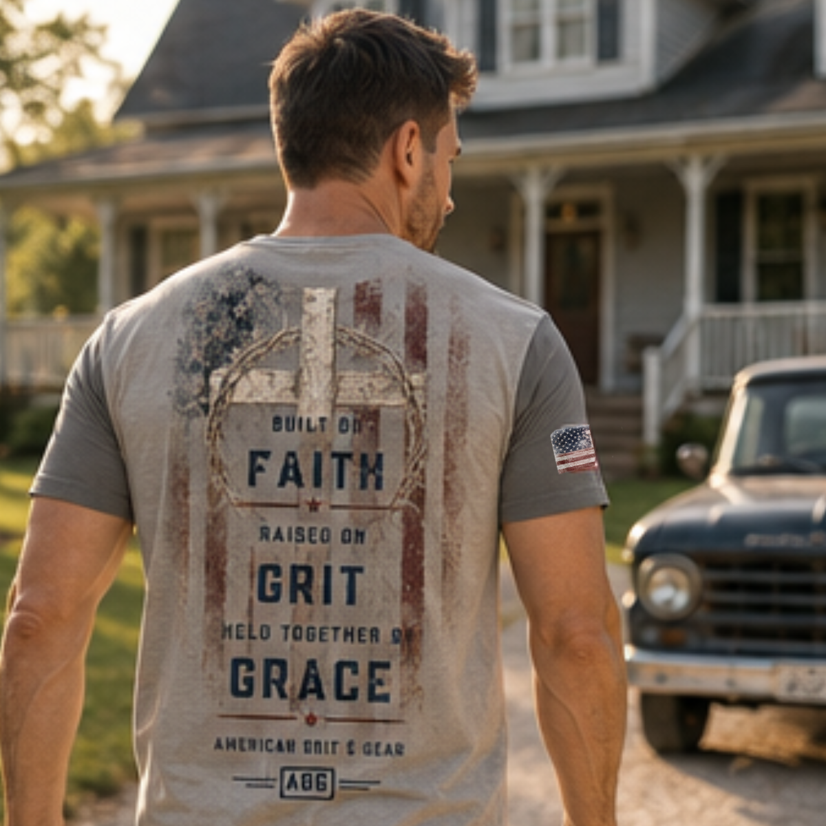 God Family Country Men’s AOP Tee | Faith Raised on Grit Shirt | American Grit & Gear - Image 6