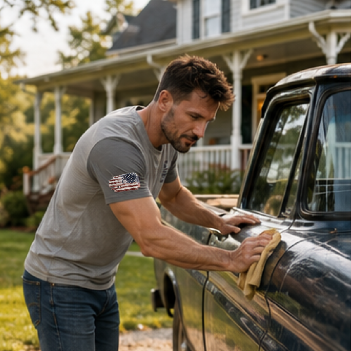 God Family Country Men’s AOP Tee | Faith Raised on Grit Shirt | American Grit & Gear - Image 2