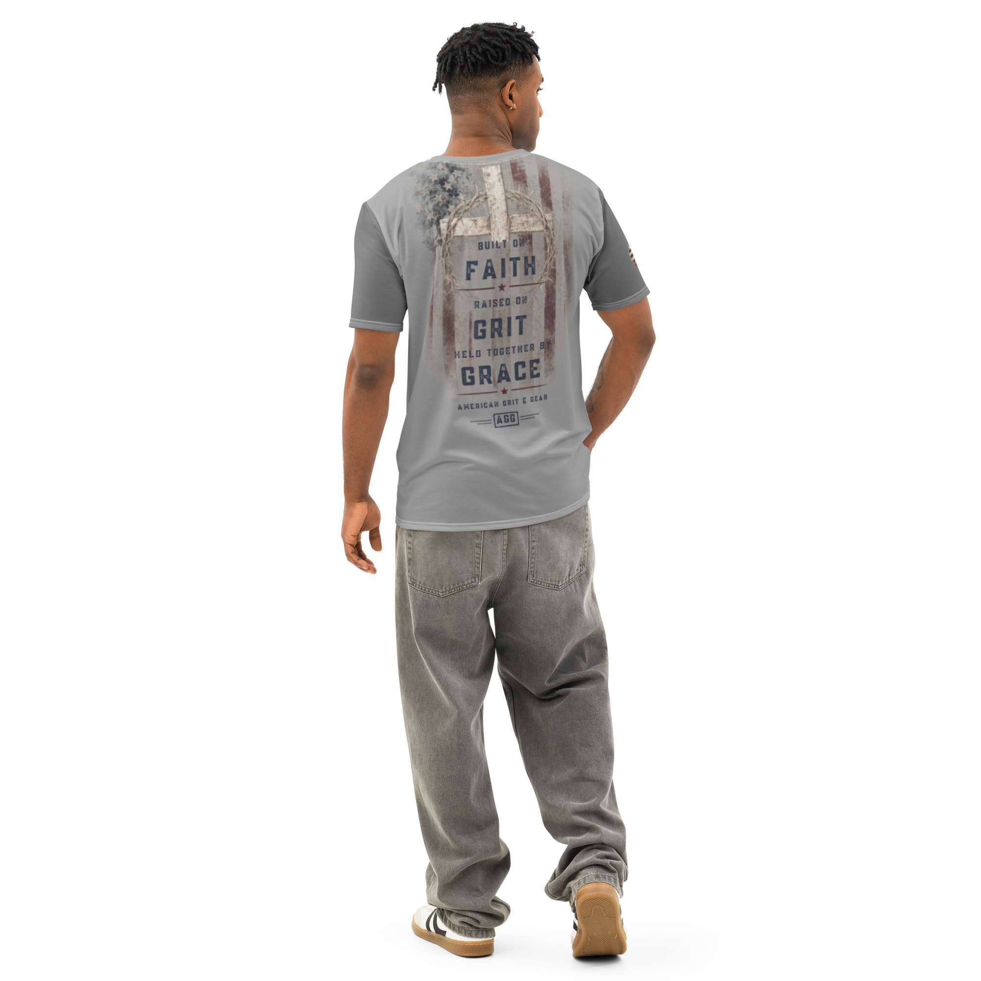 God Family Country Men’s AOP Tee | Faith Raised on Grit Shirt | American Grit & Gear - Image 10