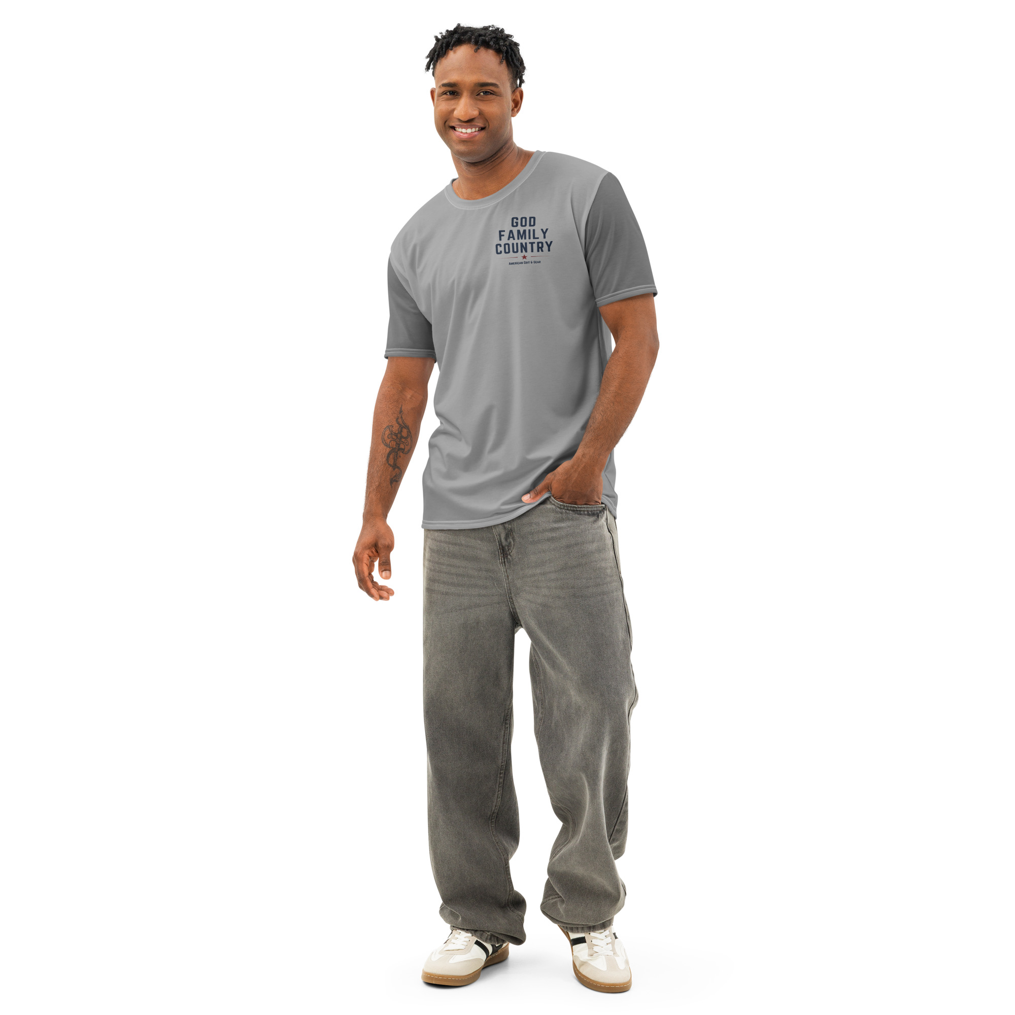 God Family Country Men’s AOP Tee | Faith Raised on Grit Shirt | American Grit & Gear - Image 11