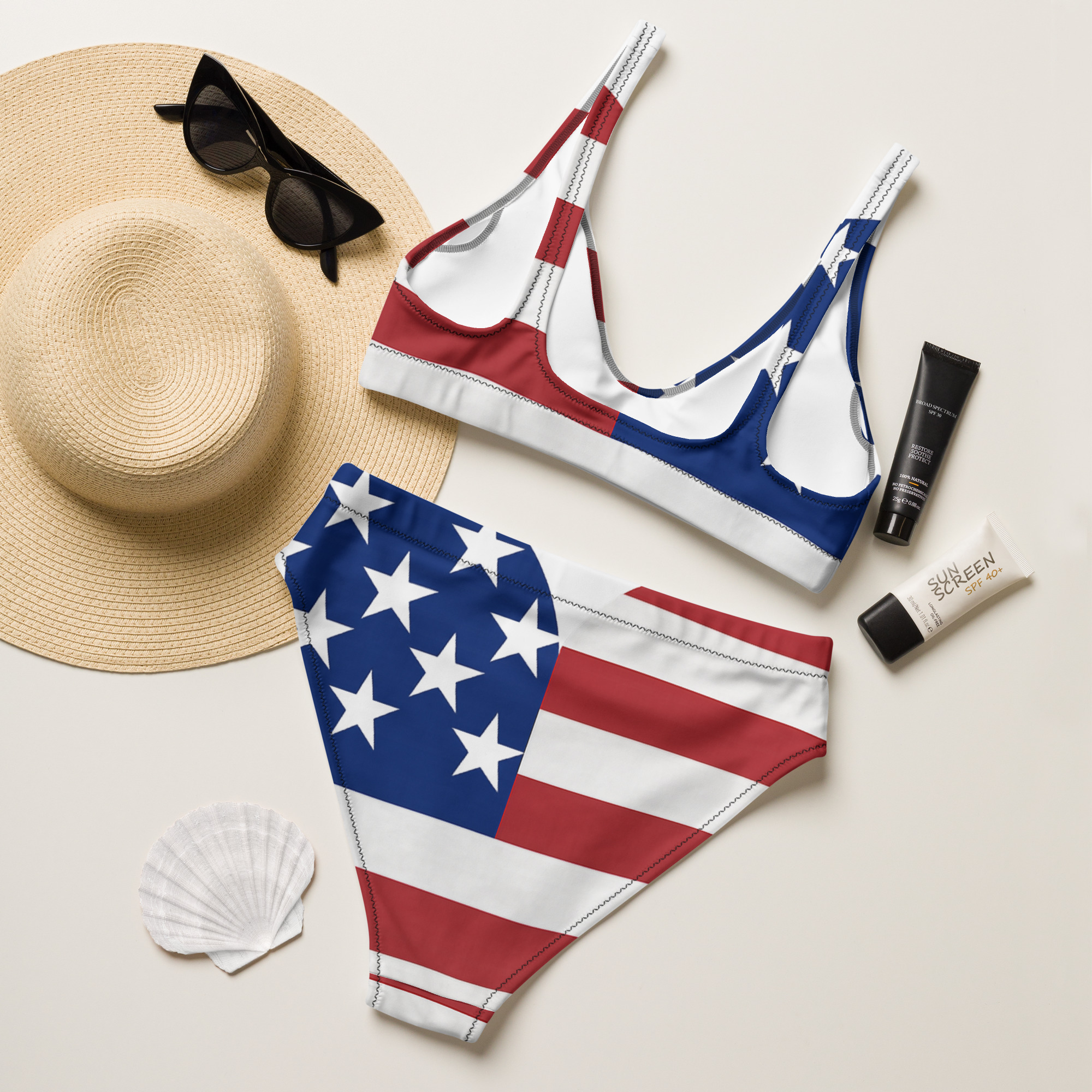 Stars & Stripes Recycled High-Waisted Bikini Set - Image 10