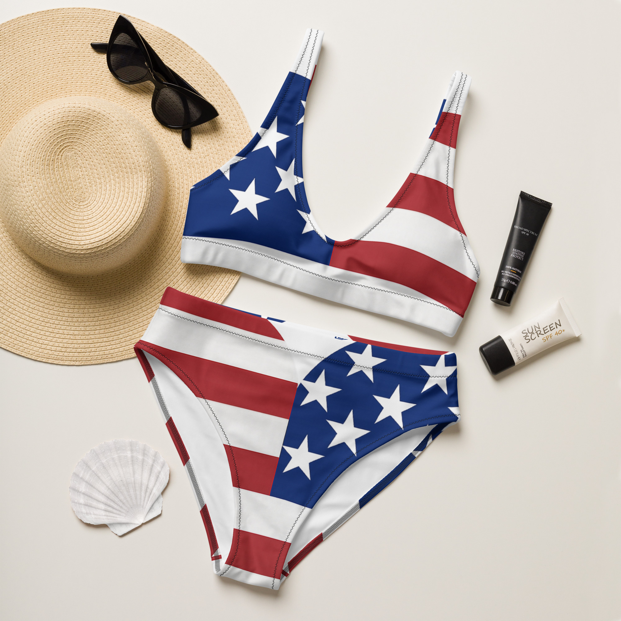 Stars & Stripes Recycled High-Waisted Bikini Set - Image 9