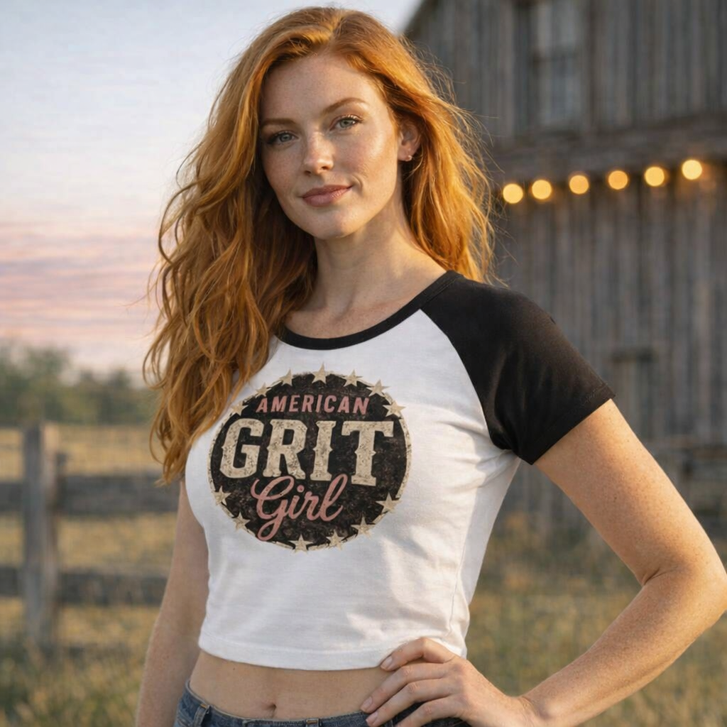 American Grit Girl Raglan Baby Tee | Women’s Fitted Patriotic T-Shirt | American Grit & Gear - Image 2