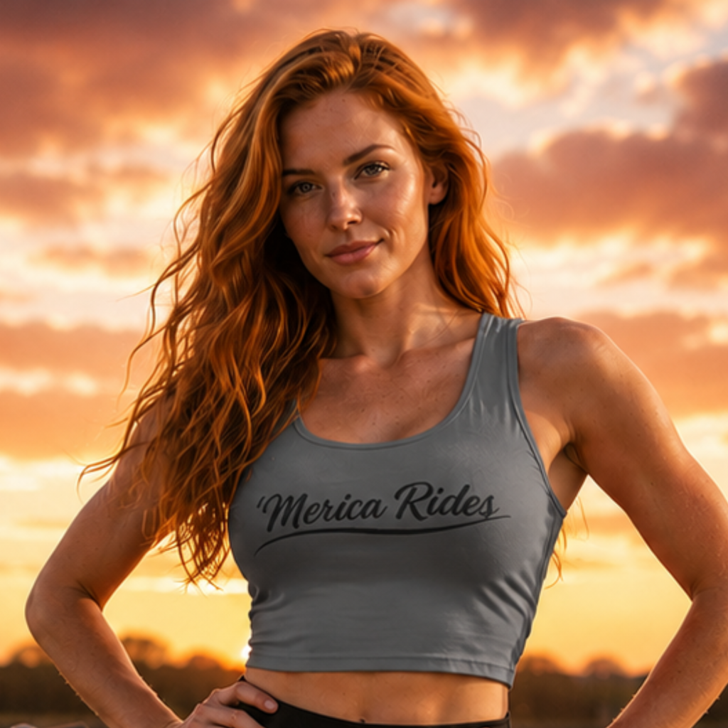 ’Merica Rides Women’s Crop Top – Patriotic Festival Crop - American Grit & Gear