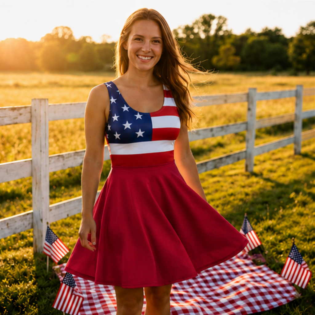 Stars & Stripes Skater Dress – Patriotic Summer Dress – Red Skirt