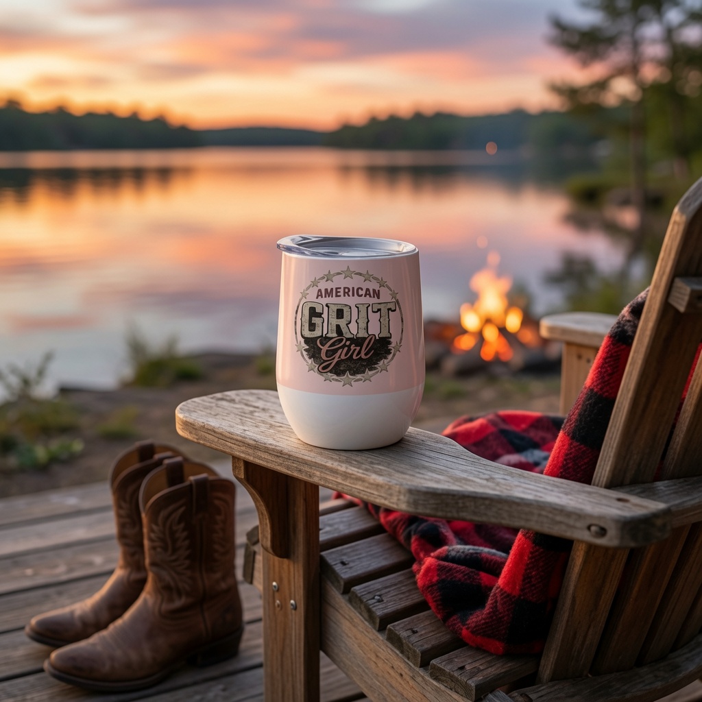 American Grit Girl 12 oz Stainless Steel Wine Tumbler | American Grit & Gear - Image 10