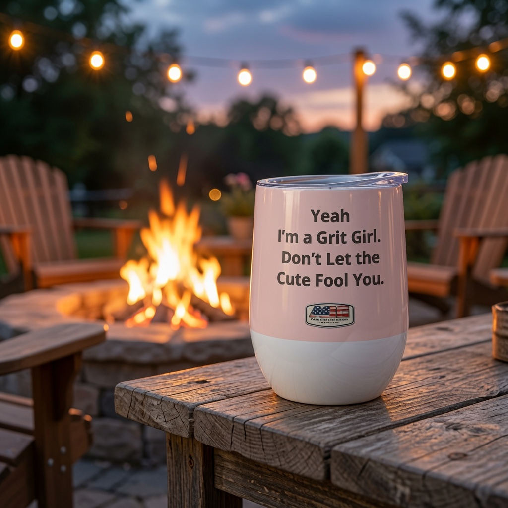 American Grit Girl 12 oz Stainless Steel Wine Tumbler | American Grit & Gear - Image 4