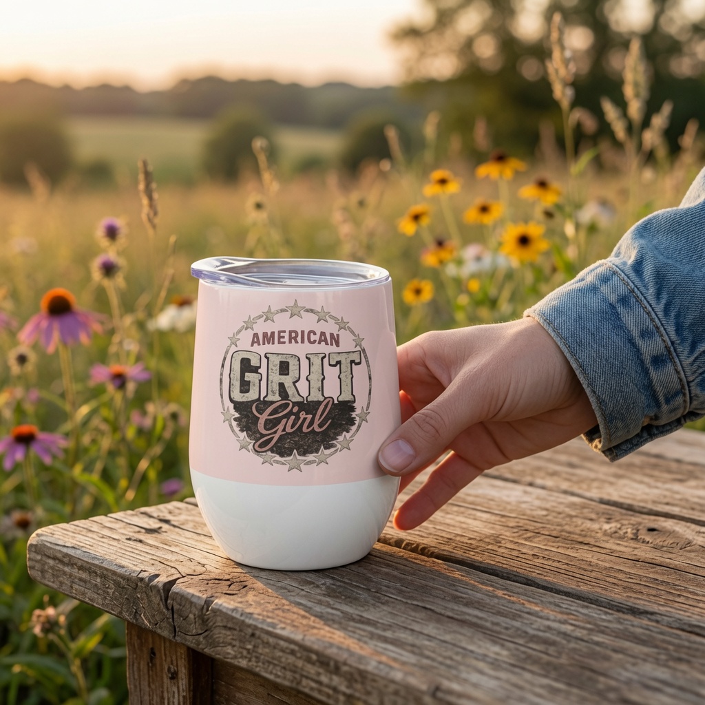 American Grit Girl 12 oz Stainless Steel Wine Tumbler | American Grit & Gear - Image 11