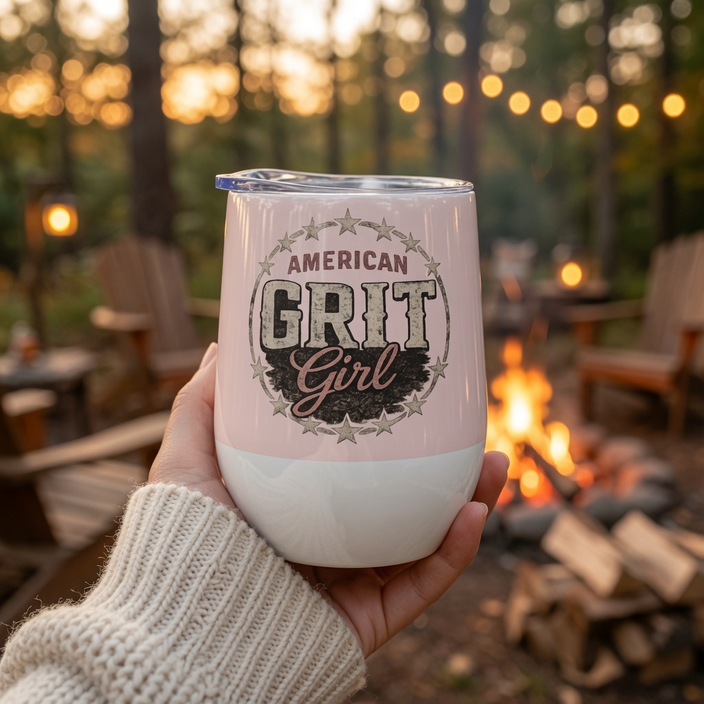 American Grit Girl 12 oz Stainless Steel Wine Tumbler | American Grit & Gear - Image 2