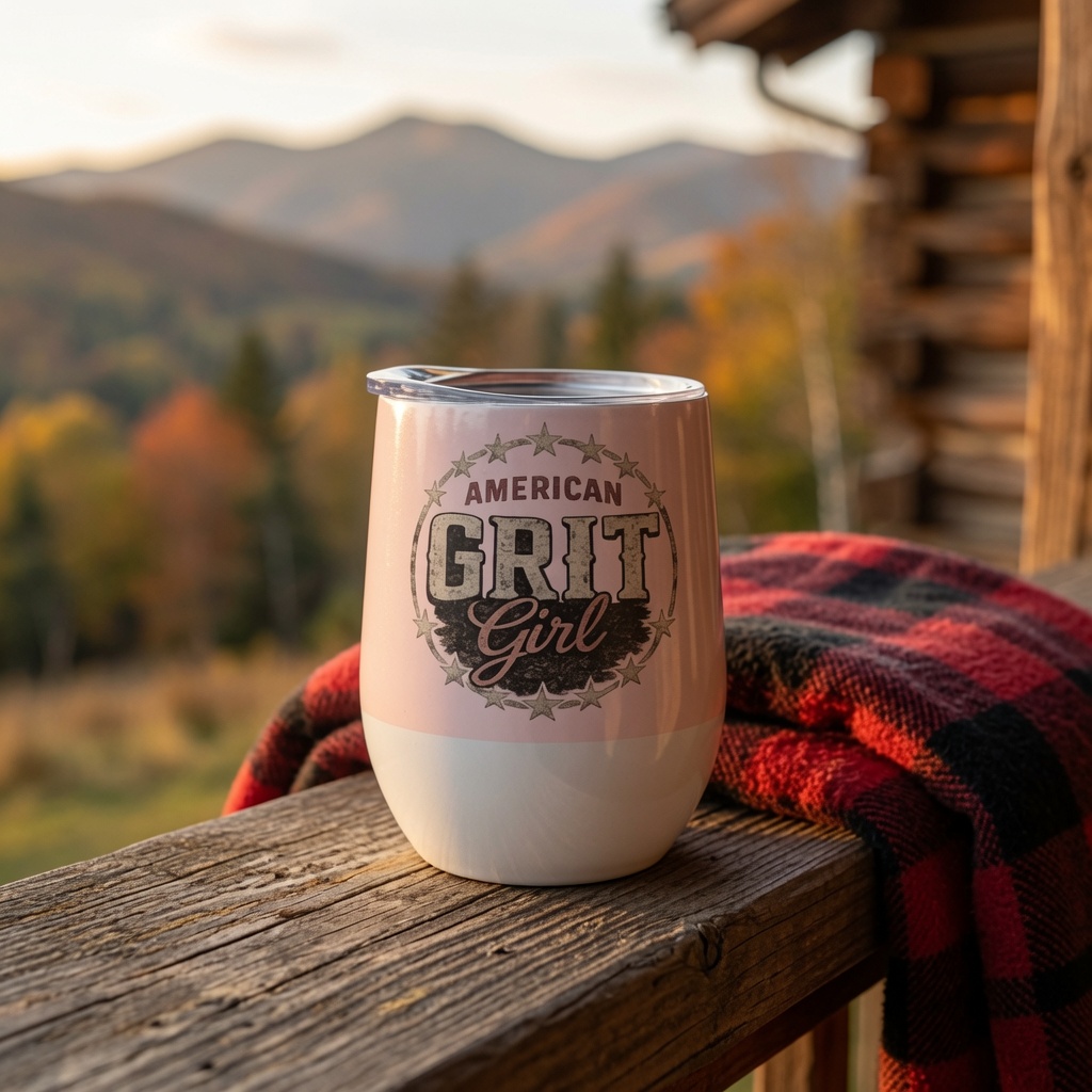 American Grit Girl 12 oz Stainless Steel Wine Tumbler | American Grit & Gear - Image 12