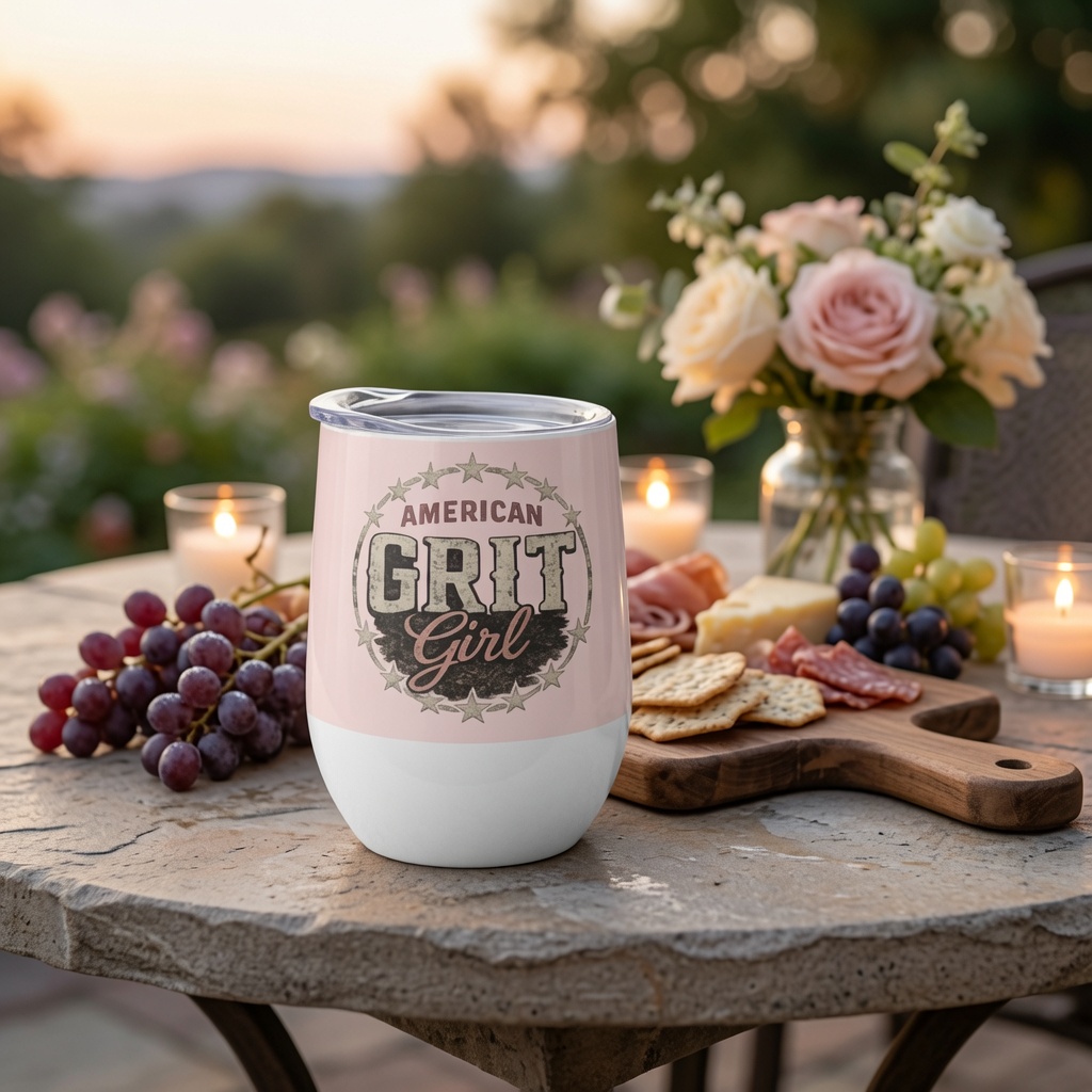 American Grit Girl 12 oz Stainless Steel Wine Tumbler | American Grit & Gear