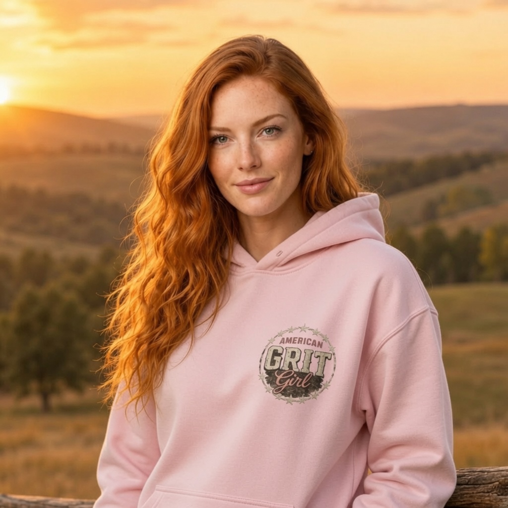 American Grit Girl Hoodie | Women's Patriotic Heavy Blend Hoodie | American Grit & Gear