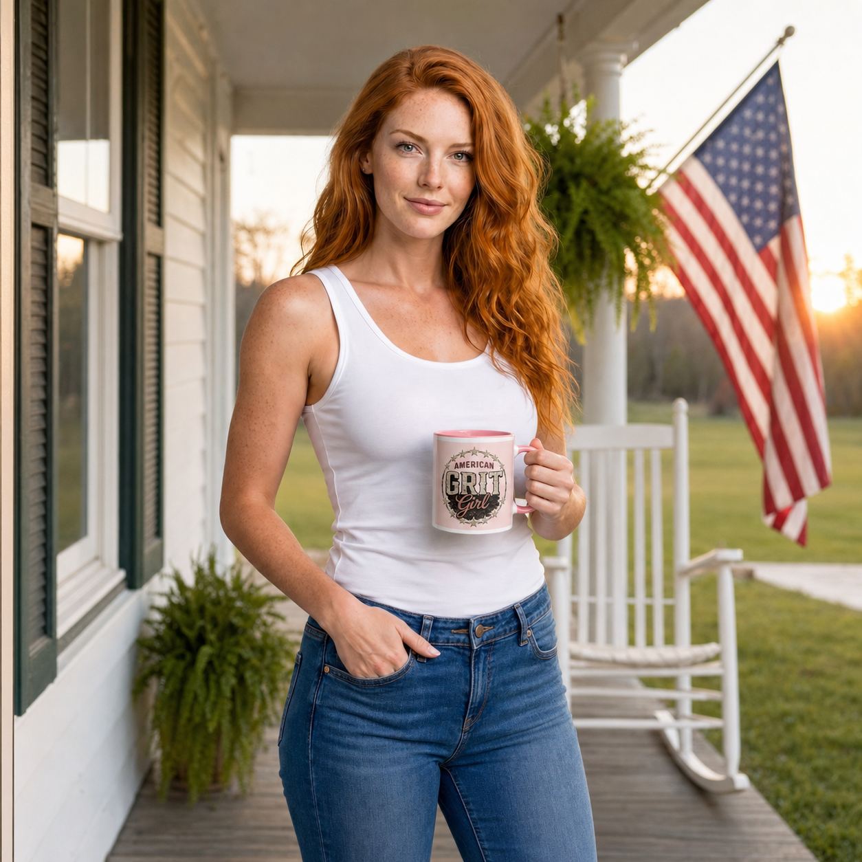American Grit Girl Colored Coffee Mug - Image 8