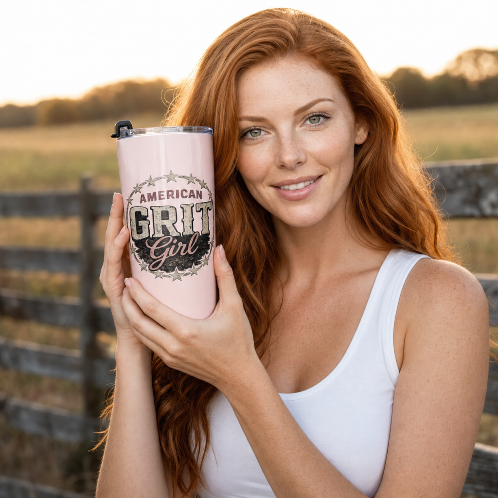 American Grit Girl 20 oz Stainless Steel Tumbler | Travel Coffee Cup | American Grit & Gear