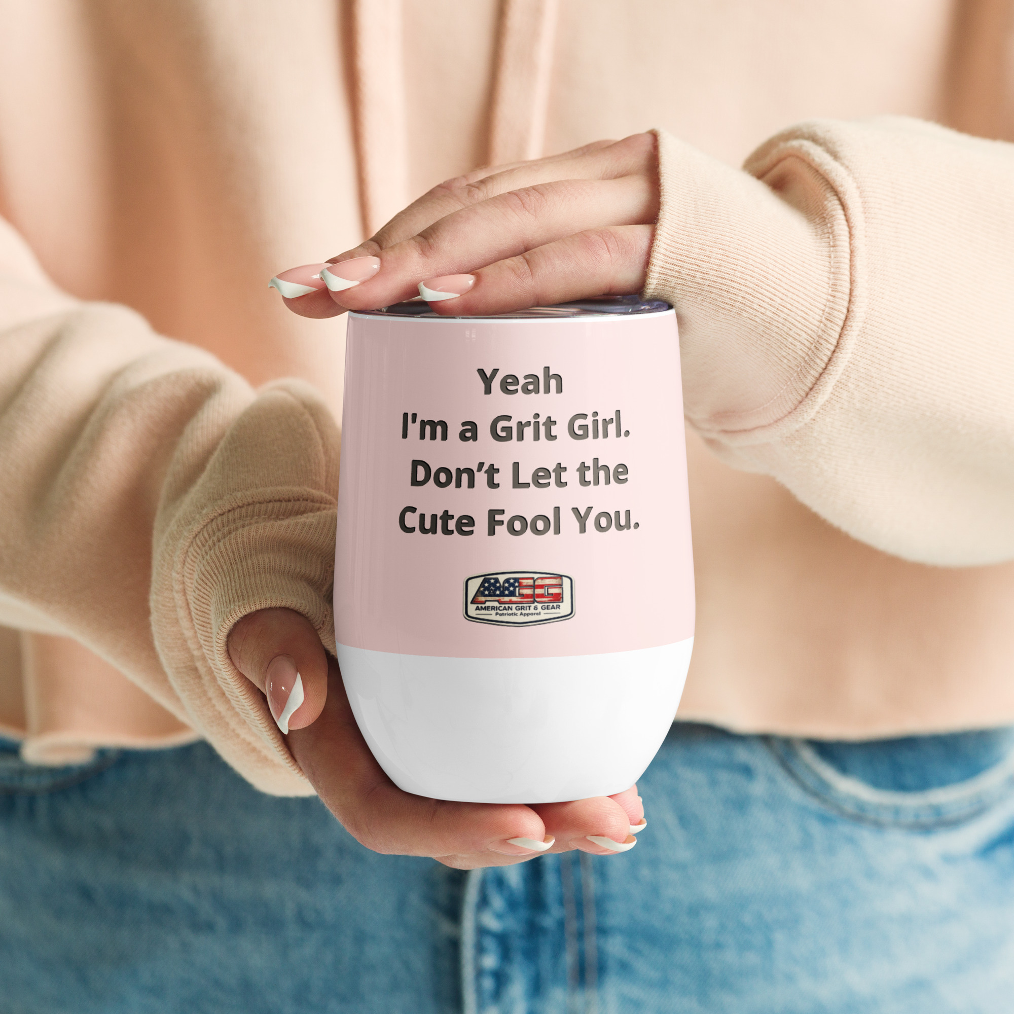 American Grit Girl 12 oz Stainless Steel Wine Tumbler | American Grit & Gear - Image 17